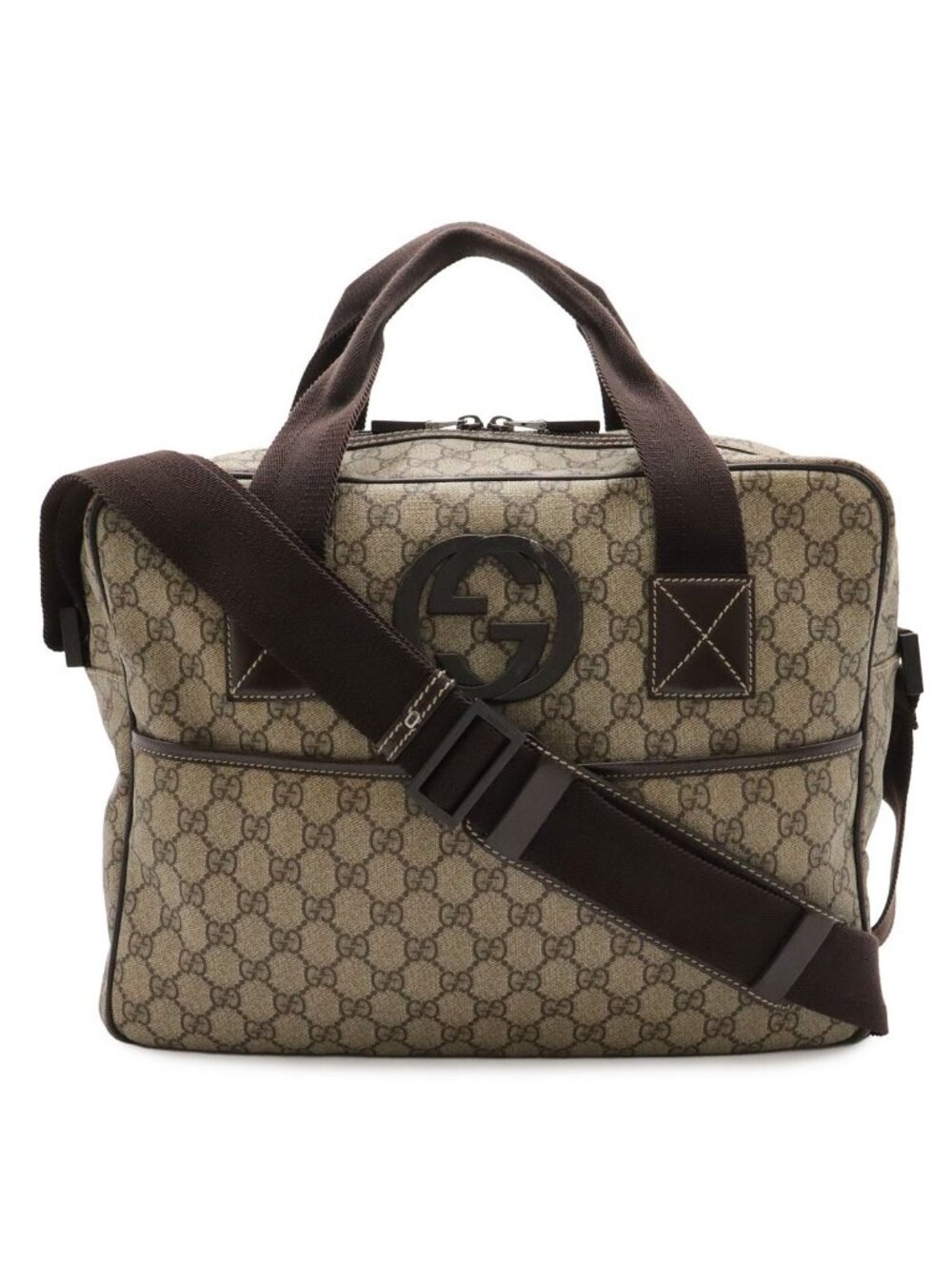 Gucci GG Supreme Interlocking Shoulder Bag 2-Way Leather Khaki Beige Dark Brown